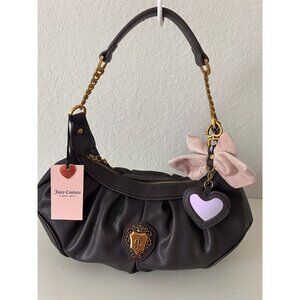 JUICY COUTURE JUICY ROMANCE HOBO Chocolate Shoulder Bag Blush Bow And Charm NEW